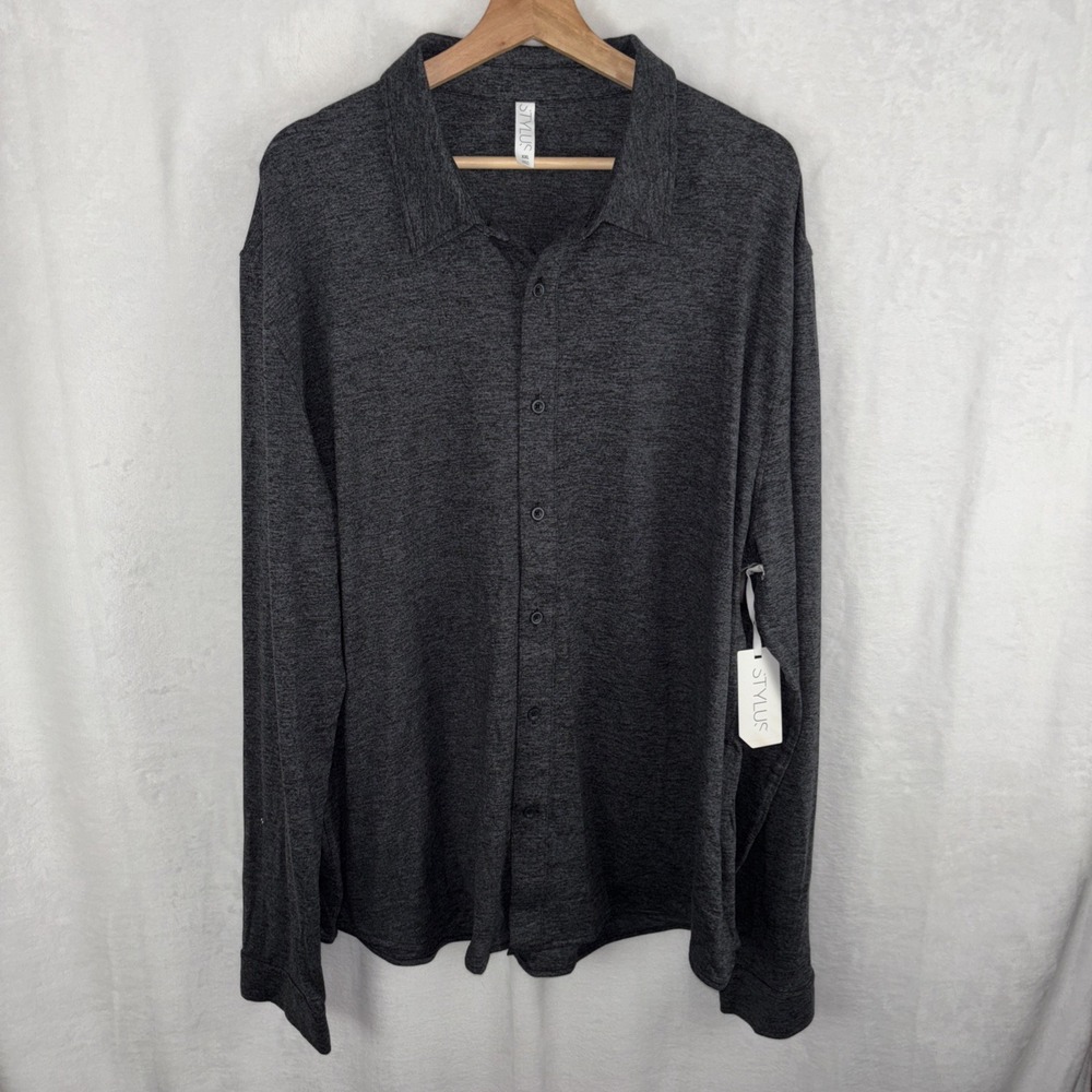 Mens Stylus Button Up Stretch Shirt Polyester Spandex French Indigo Size 2XL NWT